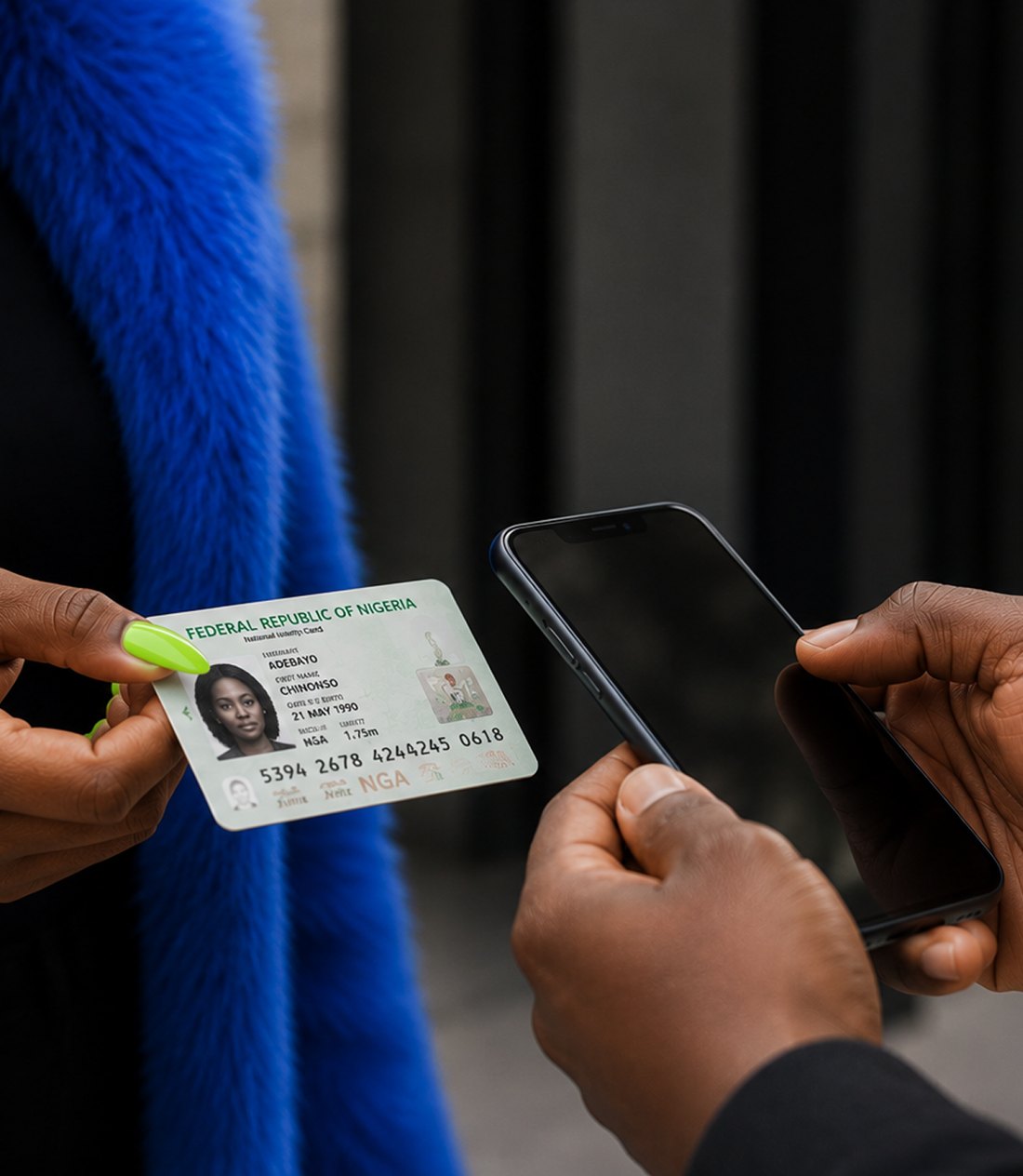 A national ID card being verified against a phone